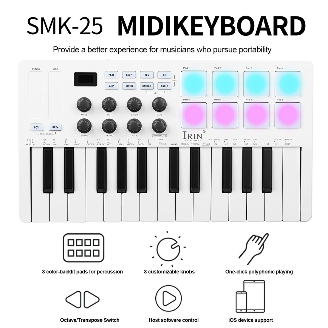 SMK-25 ポータブルキーボード MIDIコントローラー、 - Midi Controller Pad のレビューと価格